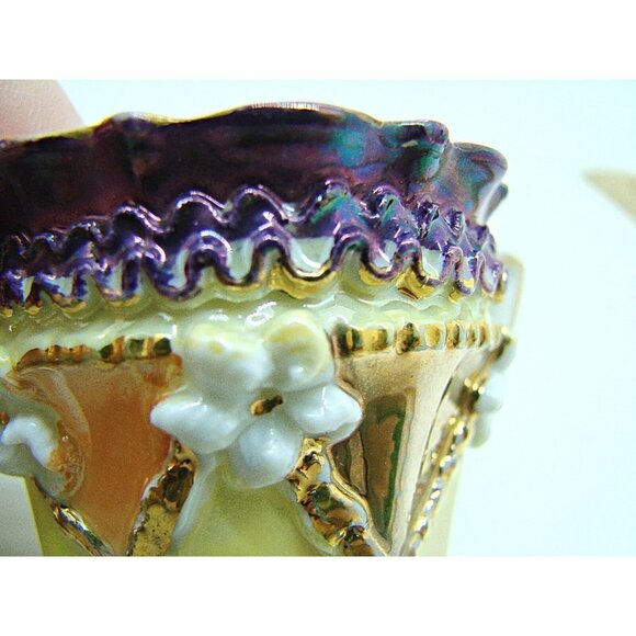 Vintage Germany Demitasse Mini Porcelain Lusterware Teacup Saucer Purple Yellows - Picture 12 of 12